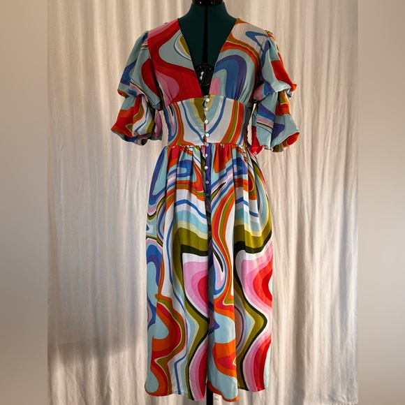 Wishing Waves Dresses & Skirts - Wishing Waves women’s maxi dress size M button front fit and flare